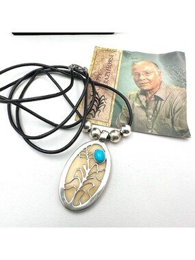 Vintage Cippy Crazy Horse Turquoise Gemstone Sterling Silver Pendant Necklace